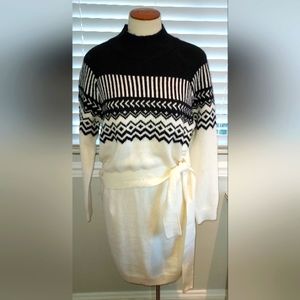 Ann Taylor Ivory/Black Geometric Print Mock TurtleNeck Sweater Dress NWT